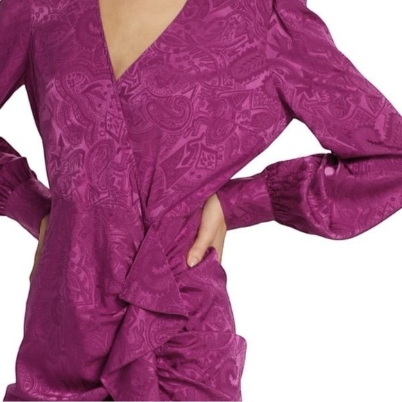 NWT Veronica Beard Weiss Magenta Faux Wrap Silk Blend Jacquard Midi Dress - Picture 5 of 16